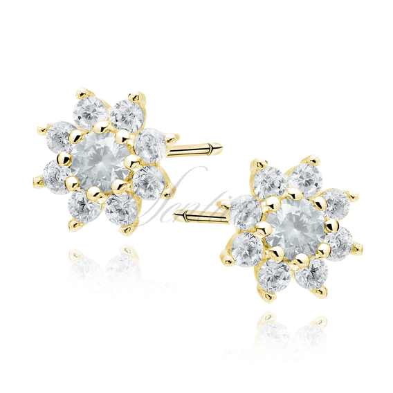 Silver (925) gold-plated earings - flower with white zirconias