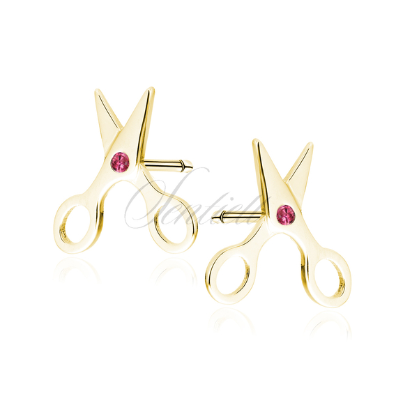 Silver (925) gold-plated earings - scissors with ruby zirconias