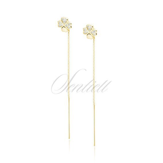 Silver (925) gold-plated earrings - clover with white zirconias