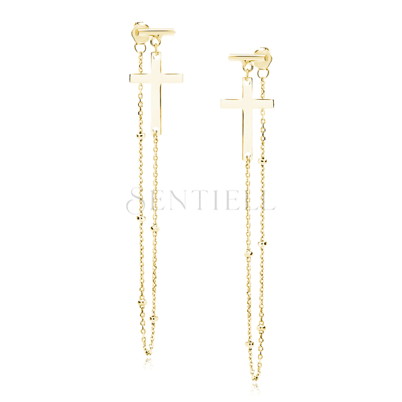 Silver (925) gold-plated earrings cross and chain with balls