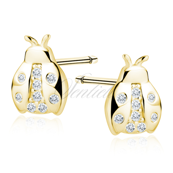 Silver (925) gold-plated earrings ladybug with white zirconias