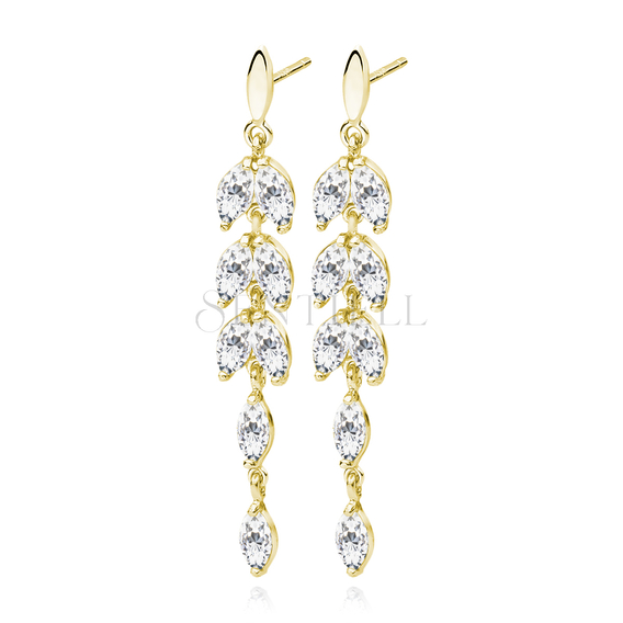 Silver (925) gold-plated earrings long leafs with zirconia