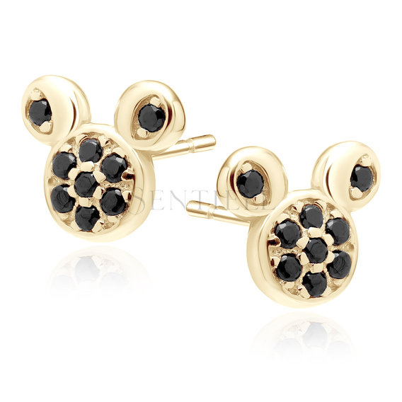Silver (925) gold-plated earrings mouse with black zirconias