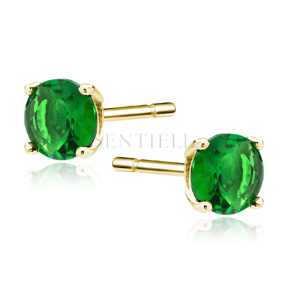 Silver (925) gold-plated earrings round green zirconia diameter 6mm