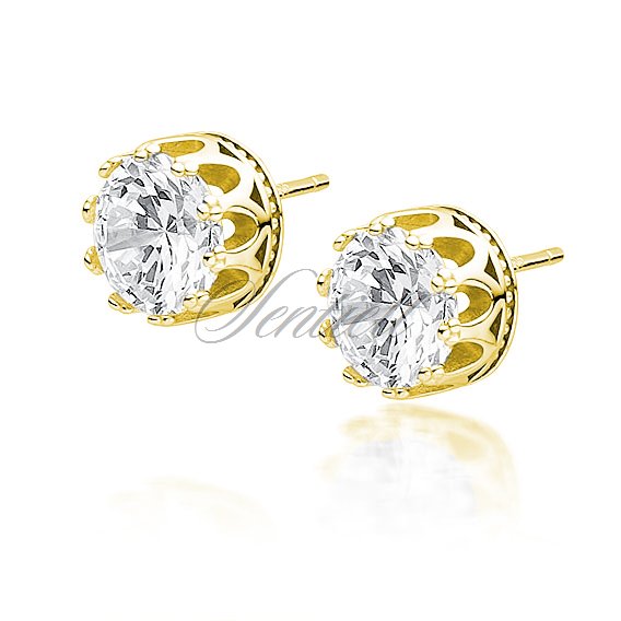 Silver (925) gold-plated earrings round white zirconia