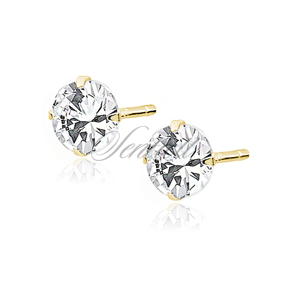 Silver (925) gold-plated earrings round white zirconia diameter 5mm