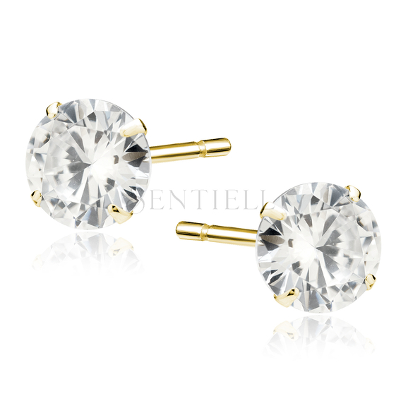 Silver (925) gold-plated earrings round white zirconia diameter 7mm