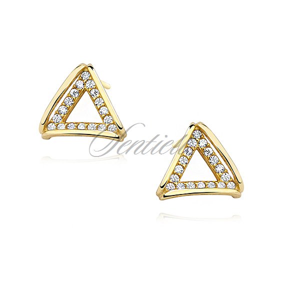 Silver (925) gold-plated earrings - triangle with zirconia