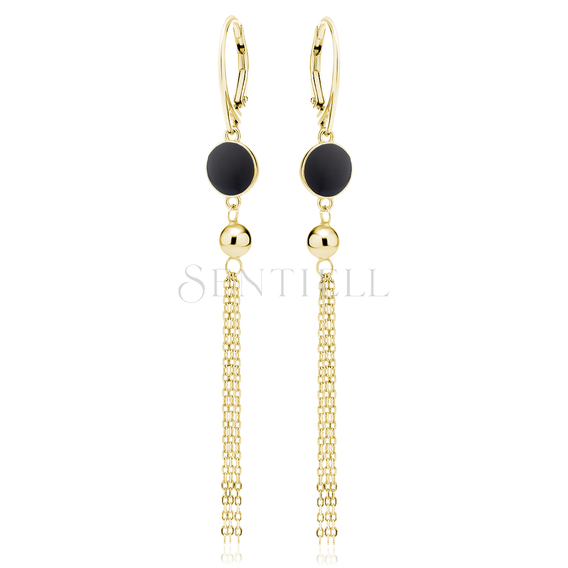 Silver (925) gold-plated earrings with black enamel, ball and chains