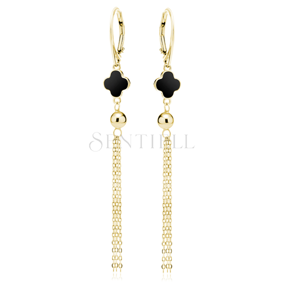 Silver (925) gold-plated earrings with black enamel, ball and chains