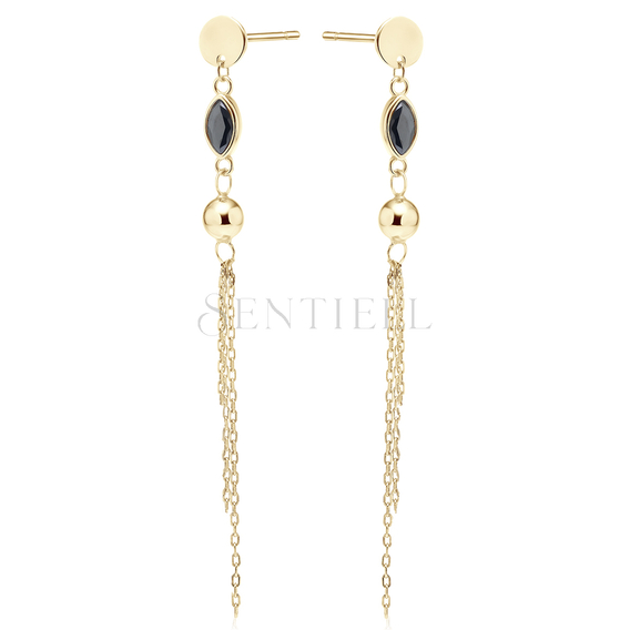 Silver (925) gold-plated earrings with black zirconia, ball and chains