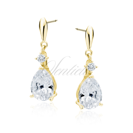 Silver (925) gold-plated earrings with white zirconia - teardrop