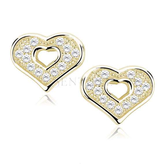 Silver (925) gold-plated heart earrings with zirconia