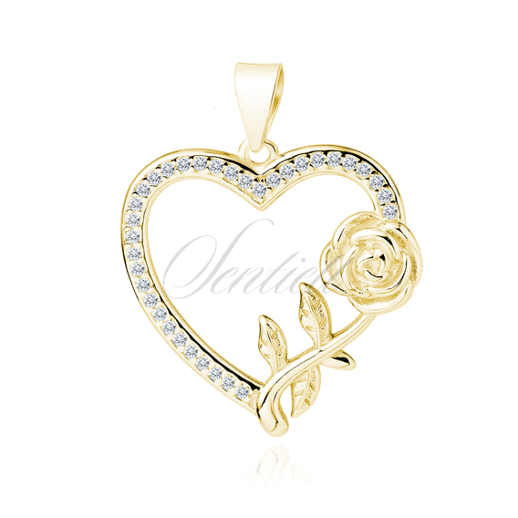 Silver (925) gold-plated heart pendant with rose and white zirconias