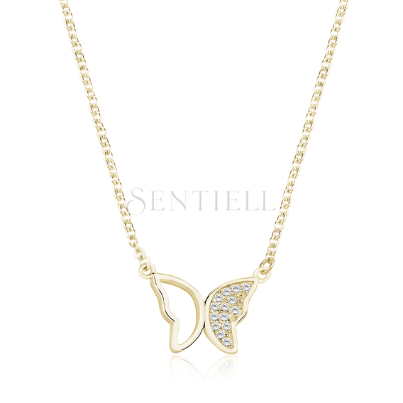 Silver (925) gold-plated necklace - butterfly with white zirconias