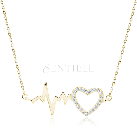 Silver (925) gold-plated necklace - pulse and heart pendant with zirconia