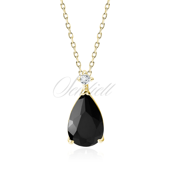 Silver (925) gold-plated necklace with black zirconia - teardrop