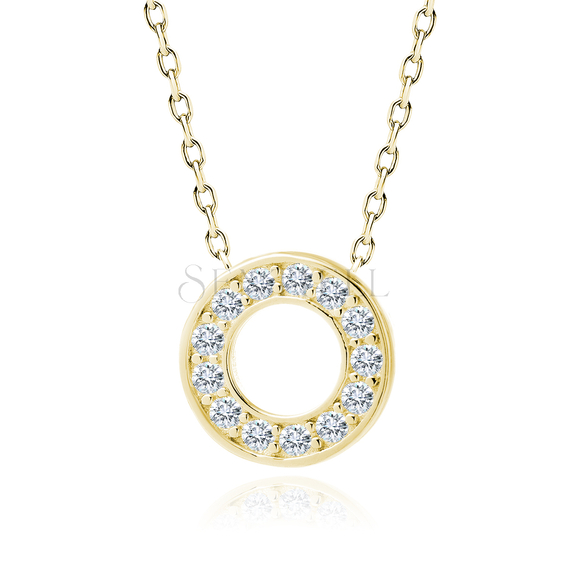 Silver (925) gold-plated necklace with round pendant with white zirconias