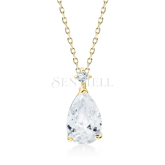 Silver (925) gold-plated necklace with white zirconia - teardrop