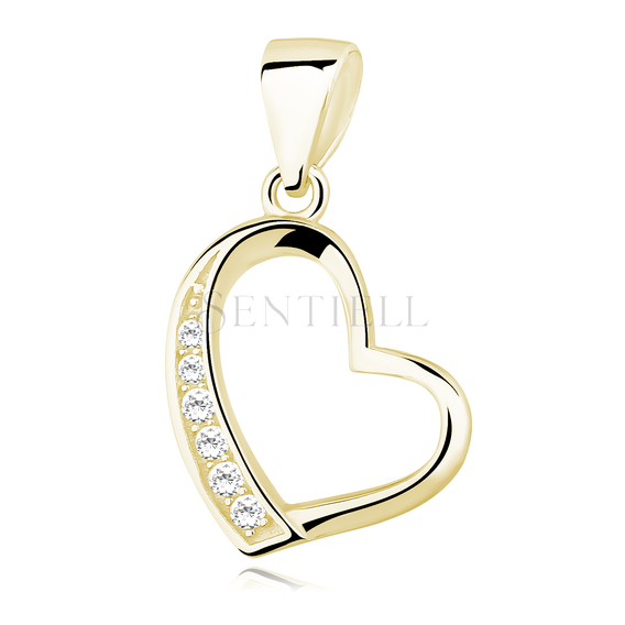 Silver (925) gold-plated pendant - hollow heart with zirconia