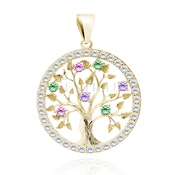 Silver (925) gold-plated pendant lucky tree with colorful zirconias