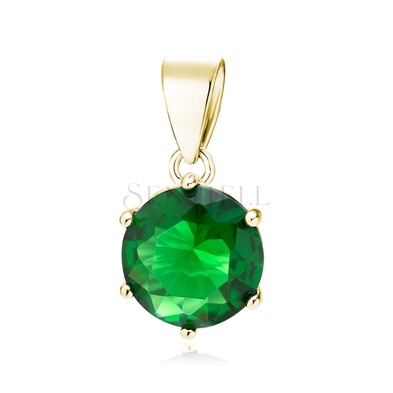 Silver (925) gold-plated pendant round green zirconia diameter - 10mm