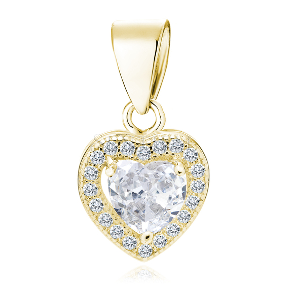 Silver (925) gold-plated pendant white colored zirconia - heart