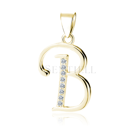 Silver (925) gold-plated pendant white zirconias - letter B