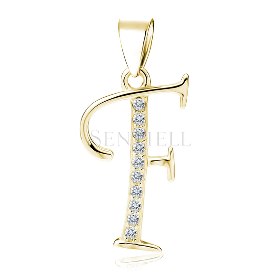 Silver (925) gold-plated pendant white zirconias - letter F