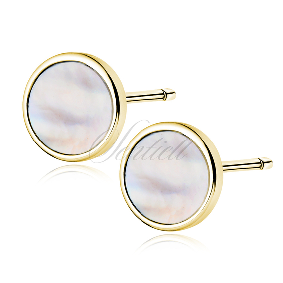Silver (925) gold-plated round earrings with mother of pearl