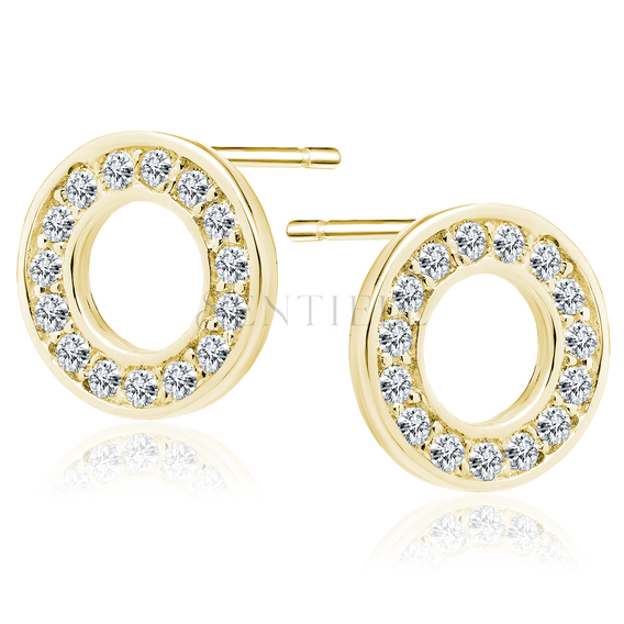 Silver (925) gold-plated round earrings with white zirconias