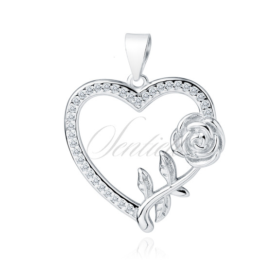 Silver (925) heart pendant with rose and white zirconias