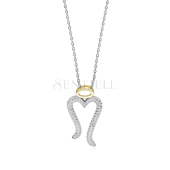 Silver (925) necklace - angel wings with zirconias and gold-plated halo