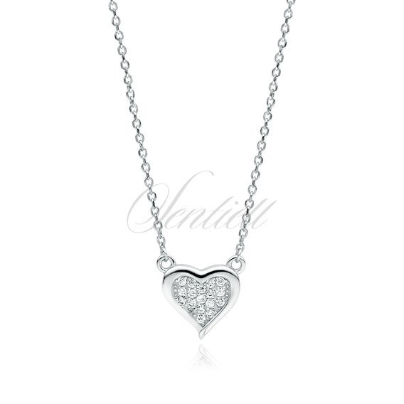 Silver (925) necklace - heart with white zirconias
