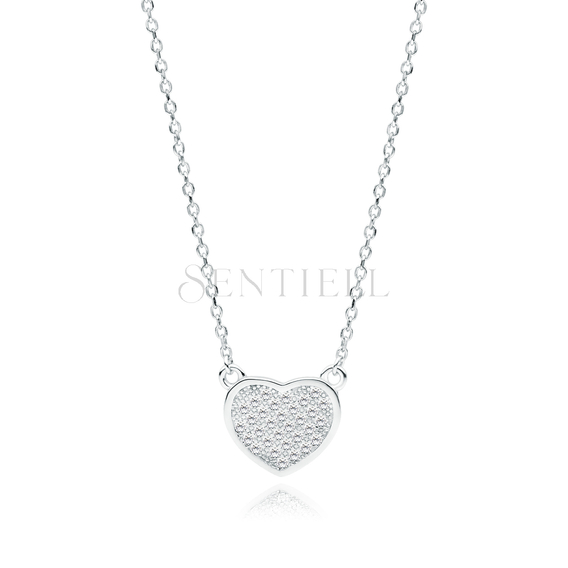 Silver (925) necklace - heart with white zirconias