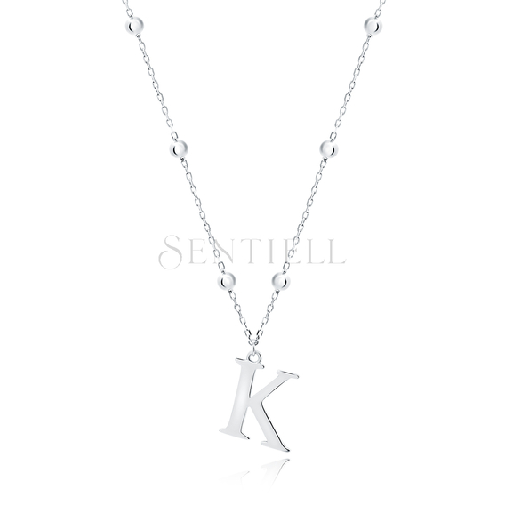 Silver (925) necklace - letter K on chain with balls