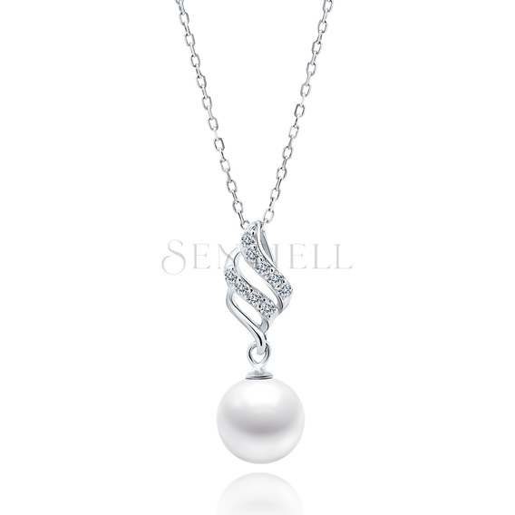 Silver (925) necklace pearl with white zirconia