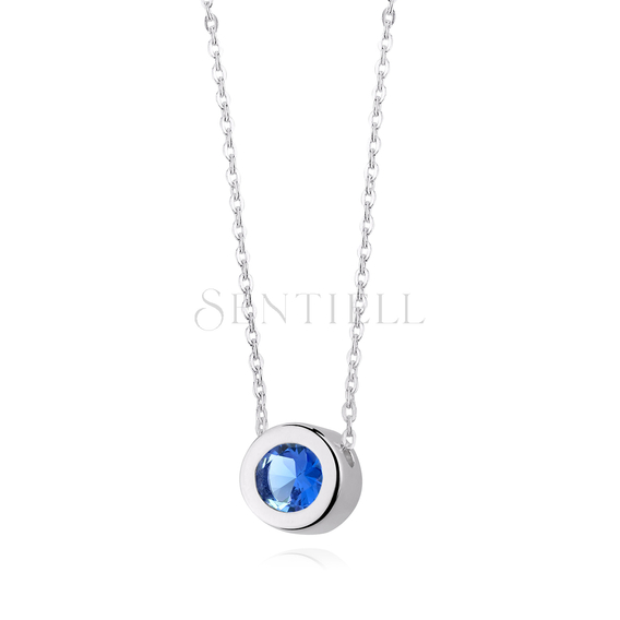 Silver (925) necklace with round pendant and sapphire zirconia