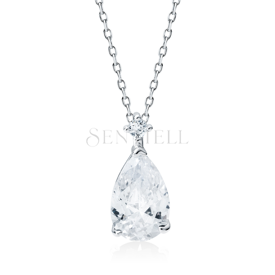 Silver (925) necklace with white zirconia - teardrop