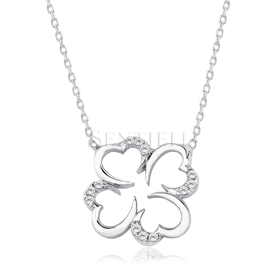 Silver (925) necklace with zirconia - clover