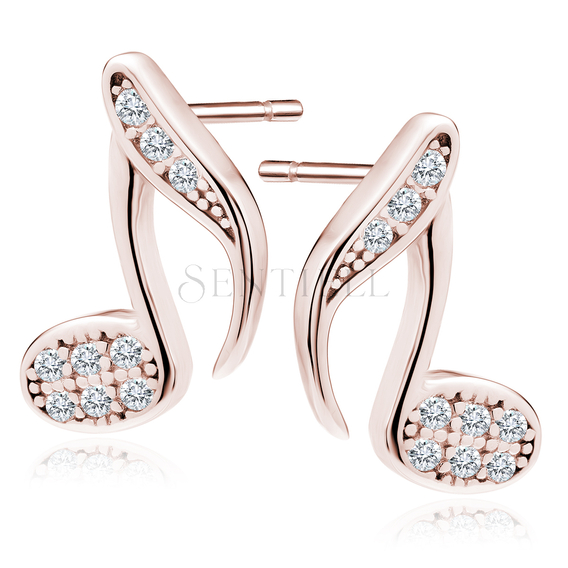 Silver (925) note earrings with zirconia, rose gold-plated