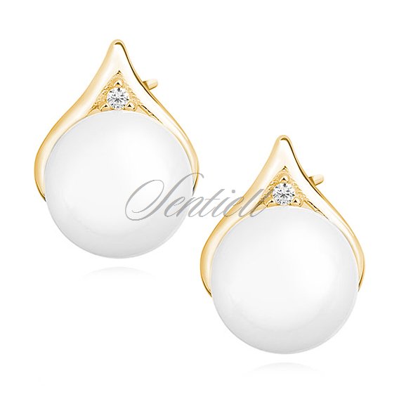 Silver (925) pearl earrings with zirconia, gold-plated