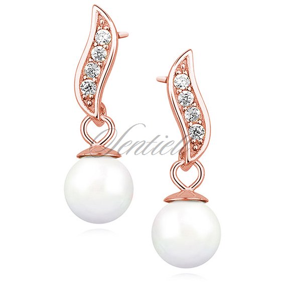 Silver (925) pearl earrings with zirconia rose gold-plated