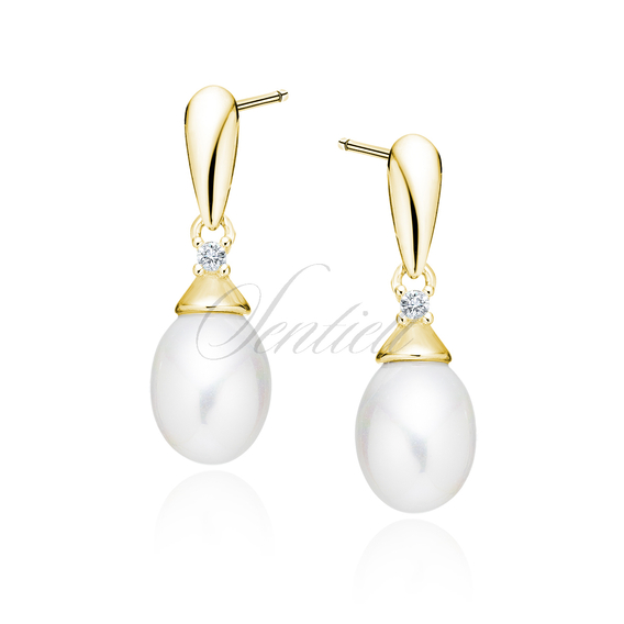 Silver (925) pearl gold-plated earrings with white zirconia