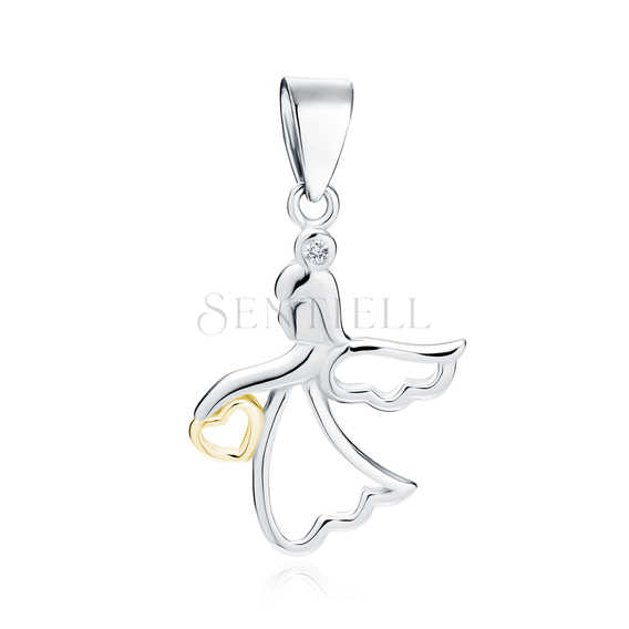 Silver (925) pendant - angel with gold-plated heart