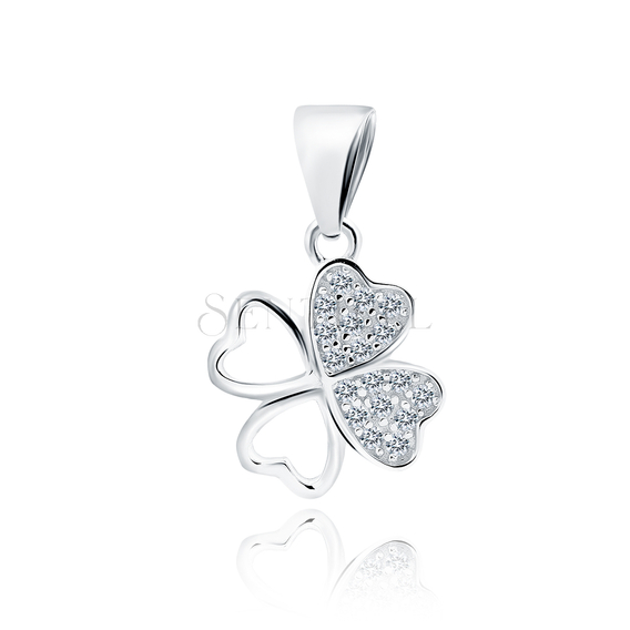 Silver (925) pendant clover with white zirconias