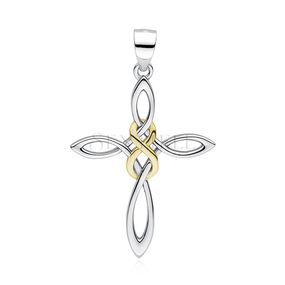 Silver (925) pendant cross with gold-plated infinity sign