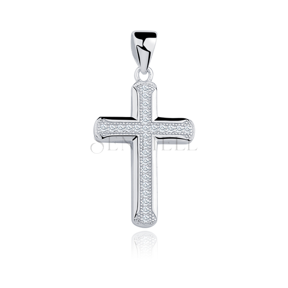 Silver (925) pendant cross with two rows of zirconia