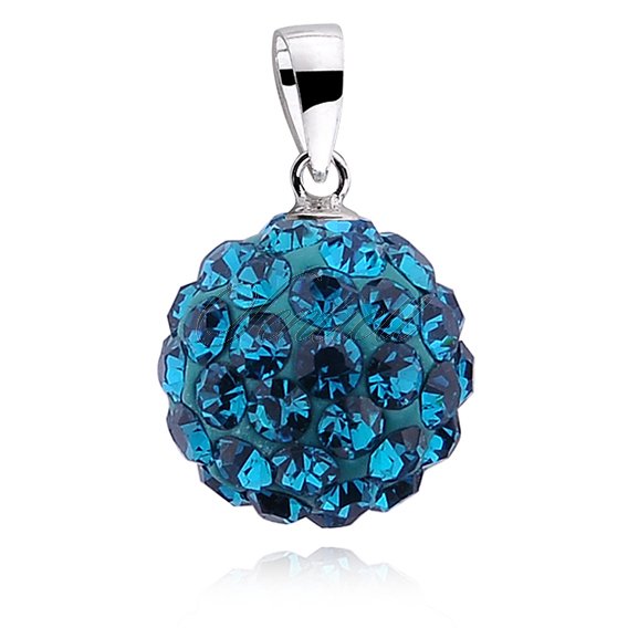 Silver (925) pendant disco ball 12mm blue zircon