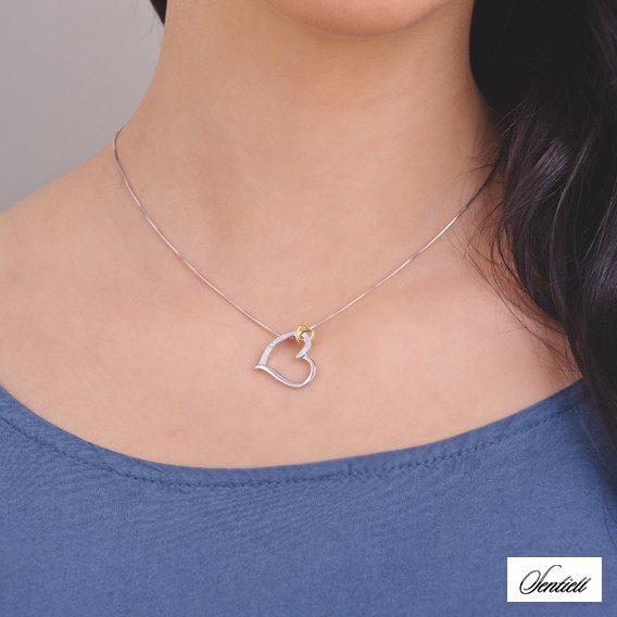 Silver (925) pendant - gold-plated heart with zirconia